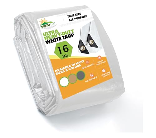 16 MIL Thick Ultra Heavy Duty White Tarp 7'x10'(True Size) 3ply Waterproof 9.5 oz UV Protected Multipurpose Protective Cover Rain Tarpaulin - color: White, size: 7' x 10'