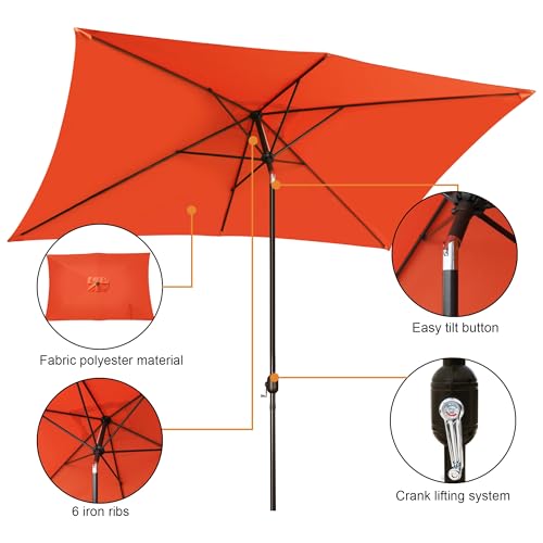 Blissun Rectangular Patio Umbrella, Table Market Umbrella with Tilt and Crank, Outdoor Umbrella for Garden, Deck, Backyard, Pool and Beach - color: Orange, size: 6.5 x 10 FT