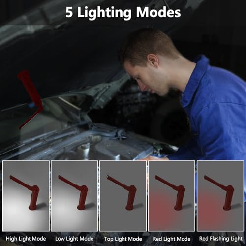 Working Light Portable, Rechargeable Work Lights with Magnetic Base Hanging Hook,360° Rotate 5 Modes,COB LED 800 Lumens Foldable Inspection Light for Car Repair, Grill and Outdoor Use(2pack) - color: Red*2
