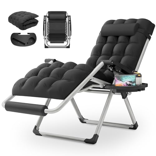 MoNiBloom 27-Inch Zero Gravity Lounge Chair with Cushion, Padded Patio Anti Gravity Recliner, Foldable Outdoor Lounger with Headrest and Footrest for Beach Camping, Black - color: Black, size: 27-Inch with Footrest 1-Pack