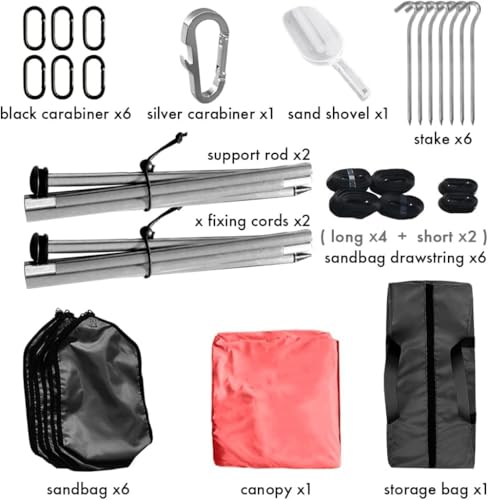 easierhike Beach Canopy Windproof Design, Sun Shelter UPF50+ Portable Family Tent with 6 Sandbags Anchors 8x8 FT 2 Pole Pop Up Outdoor Shelter for Beach, Camping, Fishing, Backyard