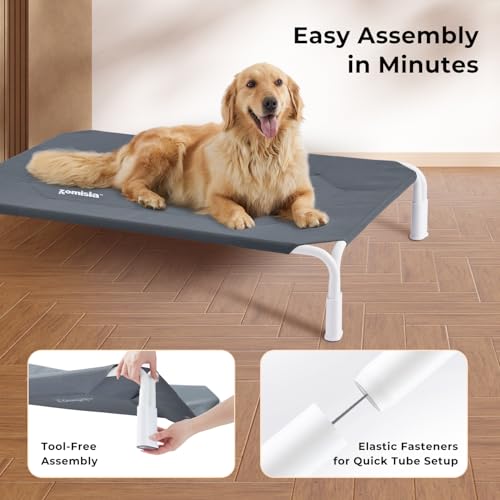 ZOMISIA Elevated Dog Cot Bed Tool-Free Assembly - Outdoor Raised Dog Cooling Bed Frame for Large Pets, Summer Pet Hammock Off Ground with Non-Slip Feet & Waterproof Teslin Mesh, 43x30 Inch - size: L - 43.3"L x 30.0"W x 8.0"H