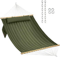CHULIM Double Quilted Fabric Hammock with Hardwood Spreader Bars and Pillow 450 LBS Capacity 2 Person Large Hammock for Outdoor Patio Backyard Poolside - Green - color: Green