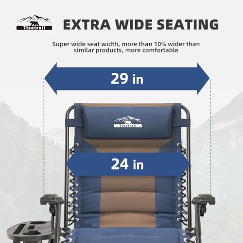 Zero Gravity Lounge Chairs - Set of 2 Oversized Reclining Patio Chairs with Adjustable Pillow & Cup Holder (500lbs Capacity, Blue/Brown) - color: Brown & Blue, size: X-Large/2 PCS