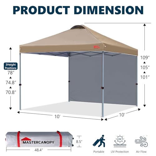 MASTERCANOPY Durable Pop-up Canopy Tent with 1 Sidewall (10'x10',Khaki) - color: Khaki, size: 10x10