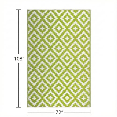FH Home Outdoor Rug - Waterproof, Fade Resistant, Reversible - Premium Recycled Plastic - Geometric - Large Patio, Deck, Sunroom, Camping, RV - Aztec - Green & White Crease Free - 6 x 9 ft - color: Aztec - Green & White, size: 6' x 9' (Rectangular)