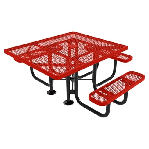 COATEDOUTDOORFURNITURE Coated Outdoor Furniture Heavy-Duty Portable ADA-Compliant Outdoor Picnic Table with Umbrella Hole, Expanded Metal Patio Dining Furniture Made in America (46" Square Top, Red) - color: Red, Expanded Metal, size: 46 In, Square Handic