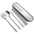 Travel cutlery set, 18/8 stainless steel cutlery, Reusable utensils set with case, Portable Silverware Lunch Box for Camping and Office-Stainless steel - color: Stainless Steel