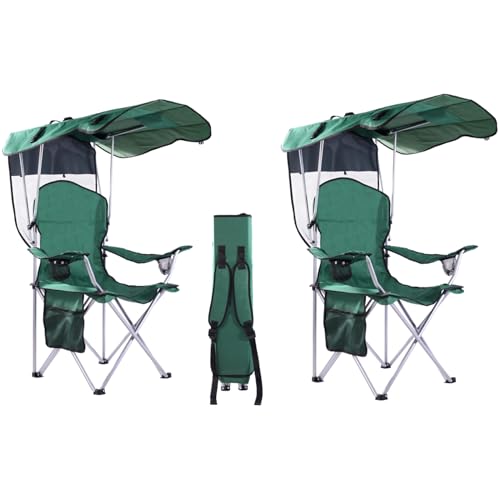 VTOY Portable Camping Chair with Canopy - Folding Chair with Canopy, Durable 600D Oxford Canopy Chair for Camping, Beach, Picnics, Fishing & Sports - color: 2pack Green