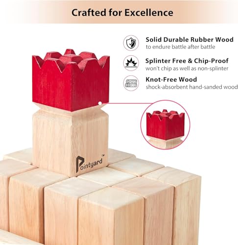 Kubb Yard Game Set for Adults & Families - Viking Chess Outdoor Heave Hardwood Wooden Toss Game with 10 Blocks, 6 Batons, Carrying Bag | Perfect for Backyard Party BBQ Lawn Camping Beach - color: Red