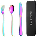 Portable Utensils Set with Case,Reusable Office Flatware Set,Healthy Travel Cutlery Set 3 PCs Stainless Steel Fork, Spoon,Knife Cutlery Ideal for Travel, Lunch Box and Camping (Rainbow) - color: Rainbow - 3 PCs