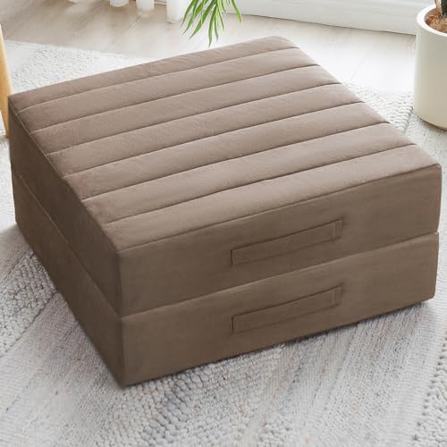 JKMAX 2 Pcs High Density Foam Floor Pillow - Upgraded Large Pillows Seating for Adults - Outdoor Floor Cushion with Soft Tufted Cover - Yoga Pillows for Sitting On Floor - 22 Inch Coffee - color: Coffee, size: 2 Counts