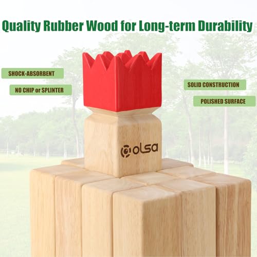 OLSA Kubb Outdoor Games Kubb Yard Games for Adults Family Viking Chess Lawn Game with Carrying Bag Giant Outdoor Toss Games for Backyard Beach Park Camping (Measuring Tape Included)