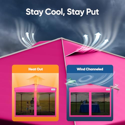 Quictent 10x10 Pop up Canopy Tent with Netting, Auto-Close Magnetic Doors, One Person Instant Setup Screen House Room Tent Screened Waterproof - color: Pink, size: 10'x10'