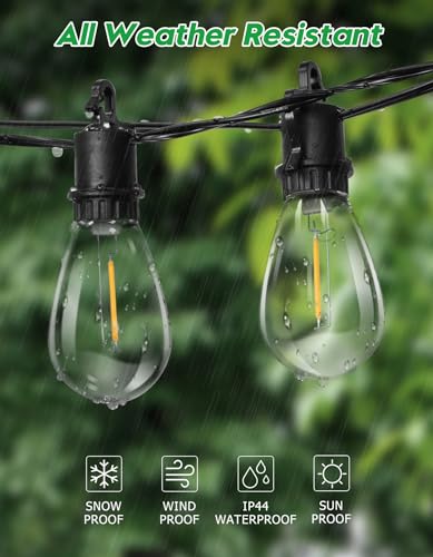 100FT Outdoor String Lights with 35 Shatterproof Patio Deals S14 Vintage Edison Bulbs E12 Sockets,2700K Dimmable Outdoor Lights,IP55 Waterproof LED String Lights for Outside, Patio Lights - size: 100FT-32+3
