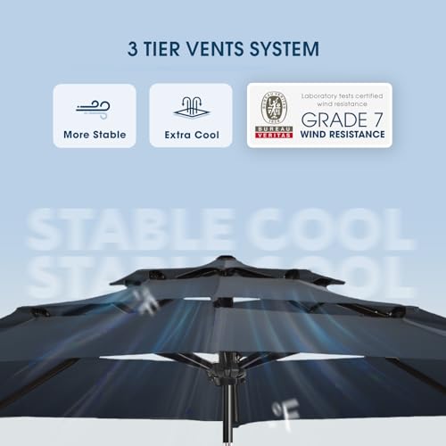 wikiwiki 10ft 3-Tier Patio Umbrella Outdoor Table Market Umbrella for Patio with Push Button Tilt/Crank, Fade Resistant Waterproof POLYESTER Canopy for Garden, Lawn, Deck, Backyard & Pool, Navy Blue - color: Navy Blue, size: 10 FT