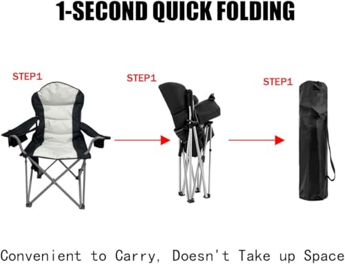 Wild Scape Oversized Folding Camping Chair for Adults, Foldable Beach Chairs with Cup Holder, Cooler Pocket, Storage Bag, Heavy Duty, Portable Fishing Chair for Outdoor, Garden Picnic, Grey & Black - color: Black