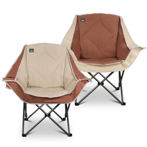 Northroad 2 Pack Oversized Camping Chair,Outdoor Padded Folding Lawn Chair w/Cup Holder,Carry Bag for Beach, Hiking, and Picnics,Heavy-Duty 300-lbs Capacity, Moca&Cream - color: Moca&cream