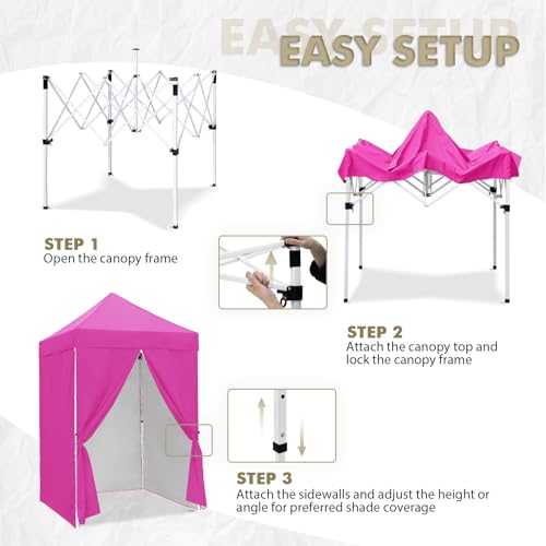 EAGLE PEAK 5x5 Instant Canopy with 4-Side Wall Panels, Small Pop up Portable Canopy Tent with Carry Bag, Light Weight Sun Shelter for Sports, Camping and Beach, Pink - color: Pink