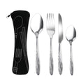 4 Pcs Cutlery Set with Portable Pouch Case, Stainless Steel Knife and Fork Flatware Set Camping Utensil Set for Picnic School Office Mirror Polished Dishwasher Safe(Black)