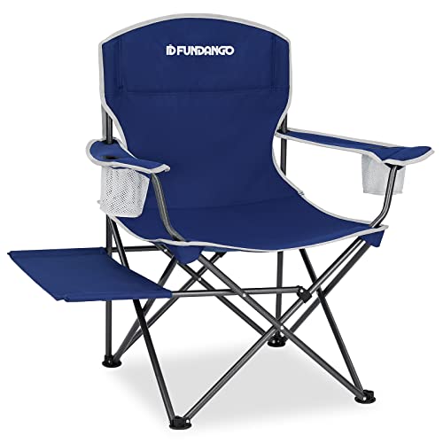 FUNDANGO Folding Padded Camping Chair, Portable Outdoor Full Back Lawn Arm Chair with Side Table Cup Holder Side Pocket for Garden, Picnic, BBQ with Carry Bag, Support 300LBS - color: Blue