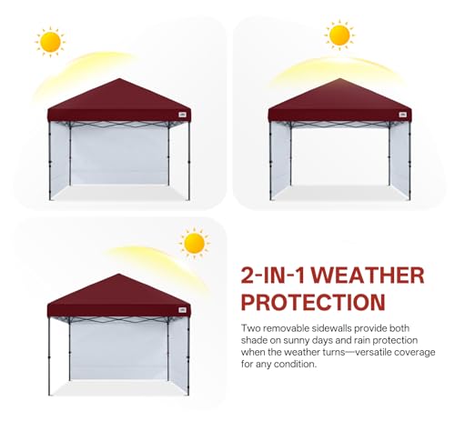 ABCCANOPY Easy Pop up Canopy Tent with 2 Sidewalls for Outdoor Sun Blocking or Rain Protection,10x10, Burgundy - color: Burgundy, size: 10x10