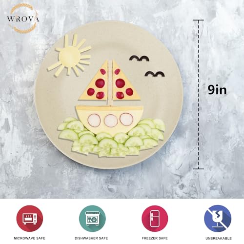 Wrova Wheat Straw Dinner Plates 9 Inch Unbreakable Set of 8 - Dishwasher & Microwave Safe Plastic Plates Reusable - Lightweight Plates for kitchen,camping,salad,appetizer - Beige - color: Beige, size: 9 inch