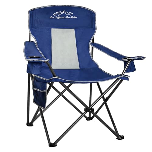 Folding Camping Chair Mesh Back Portable Breathable Outdoor Chairs with Carry Bag & Cup Holder for Camping, Beach, Fishing, Sports, Patio, Blue - color: Blue