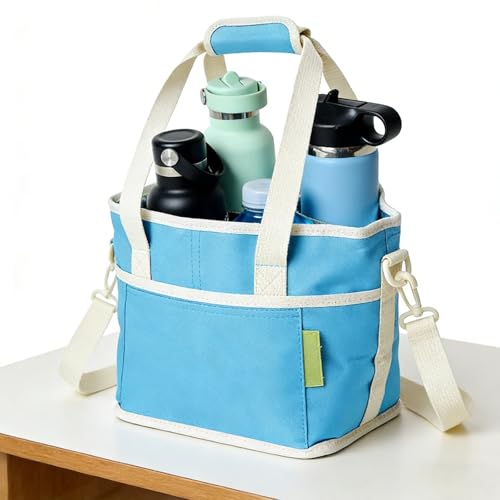 Family Size 4 Compartment Drink Carrier Bag, Cup Carrier Caddy for Hot & Cold Drinks, Portable Cup Holder for Car Travel, Beach, Picnic, Camping & Commute (Blue) - color: Blue