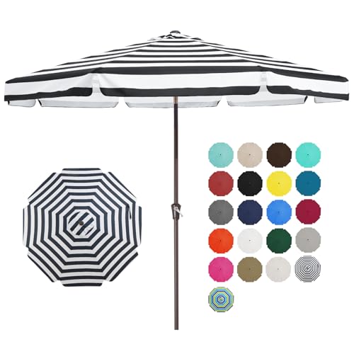 JEAREY 9 FT Patio Umbrella Outdoor, Table Umbrellas Market Umbrella w/Push Button Tilt/Crank, 8 Sturdy Ribs(Black White Striped) - color: Black White Striped