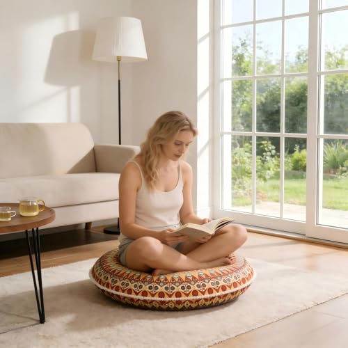 LOVMOC 32 Inch Round Floor Pillow for Adults Set of 2, Large Thick Memory Foam Boho Mandala Meditation Floor Seating Cushion, Machine Washable for Living Room Outdoor Yoga Floor Sitting, Orange - color: Orange, size: 2 Count (Pack of 1)