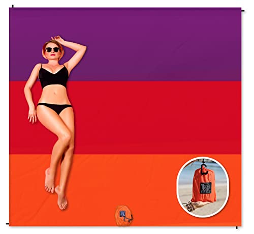 BINDLE Eco-Beach Blanket 84"x80" Large, Recycled Lightweight Material, Sand Free Water Resistant Sandproof, Oversized Portable Picnic Mat for Outdoors Camping Travel, Sunset Vibes - color: Sunset Vibes, size: L-7'x7' (1-4 persons)