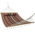 Sunnydaze Quilted Double Hammock for Outside with Spreader Bars and Pillow - 450 lb Capacity, 74x55 Inch Bed, UV Resistant, Quick Dry - Chains Included, Stand Sold Separately - Awning Stripe - color: Awning Stripe