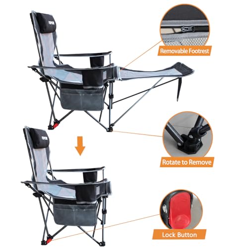 Reclining Camping Chair with Removable Footrest Lounge Chair with Headrest, Cotton Cushion, Portable Adjustable Folding Chairs - color: Black, size: 2 pack