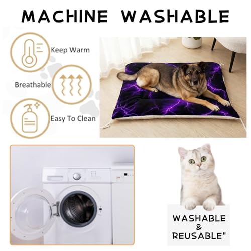 Nttopship Dog Cat Bed Mat Ultra Soft Fluffy Pet Bed Washable Fashion Dog Crate Beds Comfy Comfy Pet Sleeping Pad Suitable for Pet Raised Bed(30"x26",Purple Lightning) - color: Purple lightning, size: Medium
