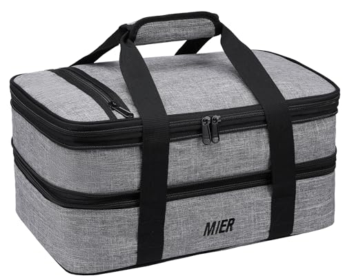 MIER Insulated Double Casserole Carrier Thermal Lunch Tote for Potluck Parties, Picnic, Beach, Fits 9 x 13 Inches Casserole Dish, Expandable by Mid Zipper, Gray - color: Gray