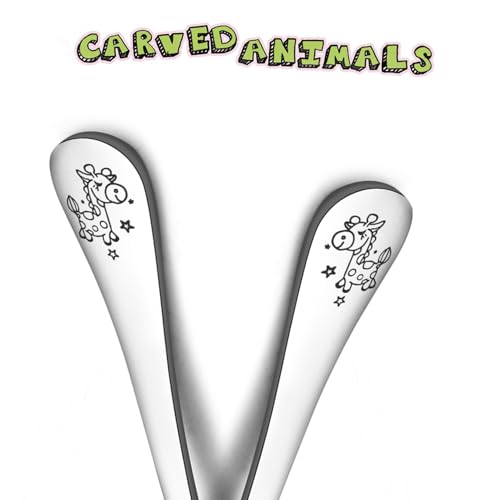 TeamFar Toddler Fork, Stainless Steel Toddler Utensils Forks Set of 6, Non Toxic & Healthy, Cute Animals & Attached Travel Case - Dishwasher Safe