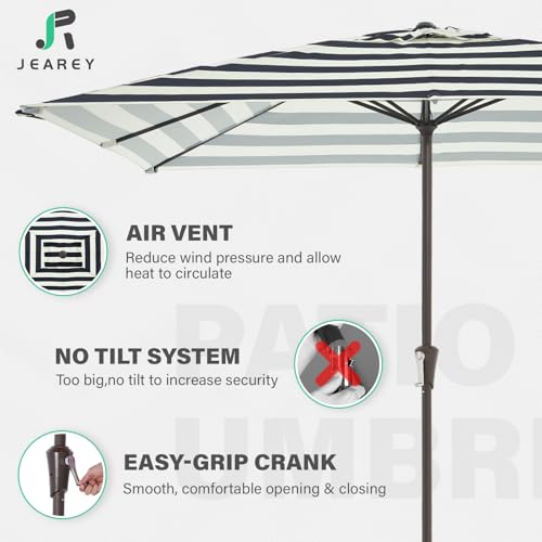 JEAREY 8x10 ft Rectangular Patio Umbrellas Outdoor Table Market Umbrella w/Crank, 8 Sturdy Ribs, UV Protection Windproof Sunproof for Garden, Deck, Backyard, Pool(Beige & Black Striped) - color: Beige & Black Striped, size: 8x10ft