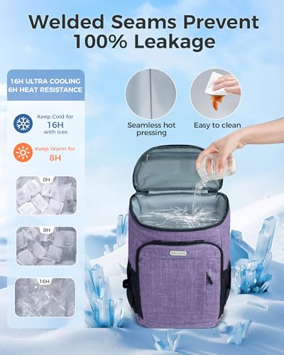 BAGLHER Lightweight Insulated Cooler Backpack - 30 Cans, Leak-Proof for Lunch, Picnic, Hiking, Camping Trips - color: purple-plus