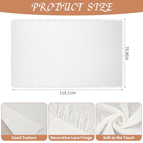 YEXEXINM Extra Large Outdoor Picnic Blanket 118" x 71" Oversize Woven Cotton Yarn Beach Blanket with Fringe, Machine Washable Portable Blanket for Camping, Beach, Park, Fits 6 to 9 Adults (White)