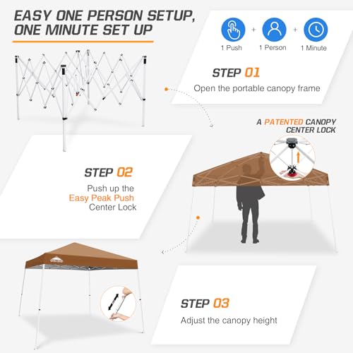 EAGLE PEAK 10x10 Slant Leg Pop-up Canopy Tent Easy One Person Setup Instant Outdoor Beach Canopy Folding Portable Sports Shelter 10x10 Base 8x8 Top (Khaki) - color: Khaki, size: 10x10
