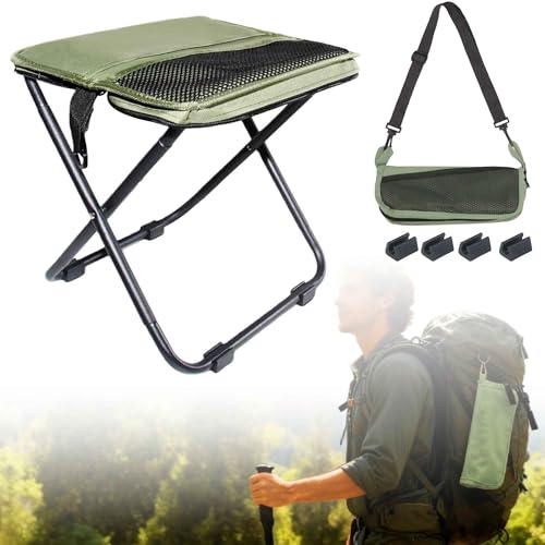 COMELY Folding Stool Backpacking Chair Portable: Ultralight 700g Collapsible Pocket Stool,3cm Flat Fold, 3-Second One-Hand Setup & 5s Storage, 270Lbs Capacity, 600D Oxford for Thru-Hiking & Breaks. - color: Green