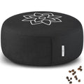 Mindful & Modern Large Meditation Cushion for Zafu Yoga - Meditation Pillow for Sitting on the Floor - Buckwheat Hull Filled Yoga Cushion with Removable, Washable 100% Cotton Cover and Carry Handle - color: Round - Black