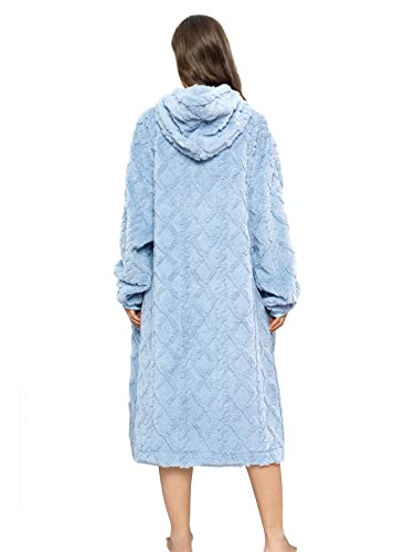 Oversized Sherpa Wearable Blanket Hoodie for Women Men,Long Comfortable Sherpa Blanket Sweatshirt Shaggy Pullover Plush Warm Cozy Blanket One Size Fits All (Jacquard Blue, One Size) - color: Jacquard Blue