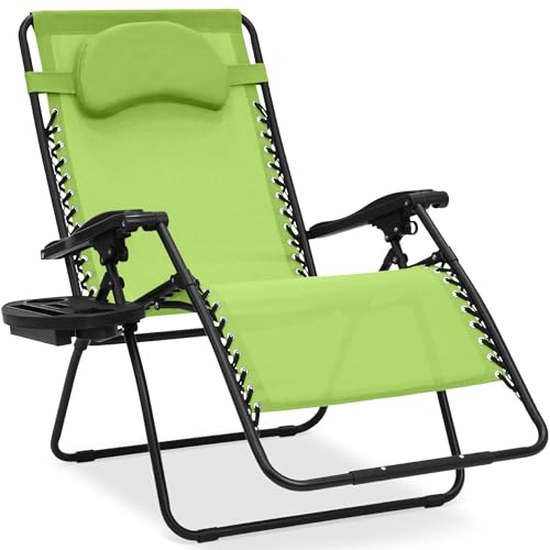 Best Choice Products Oversized Zero Gravity Chair, Folding Outdoor Patio Lounge Recliner w/Cup Holder Accessory Tray, Pillow - Lime Green - color: Lime Green