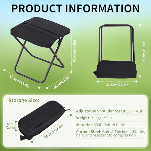 Foldable Camping Stool, Portable Collapsible Chair for Adults, Folding Telescopic Stool with Carry Bag, Outdoor Ultralight Small Travel Chairs for Hiking and Fishing, Hold Up to 265 Lbs,Black - color: Black