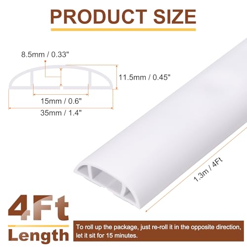 HARFINGTON 4ft Cord Cover Floor W0.6 x H0.33 Inner Channel PVC Hide Extension Cable Floor Wire Hider Wire Covers Protector for Prevent Cable Trips Cables Management, White - color: White, size: 4ft
