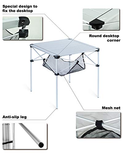 iClimb Lightweight Stable Alu. Folding Square Table Roll Up Top with Carry Bag for Camping Picnic Backyards BBQ Camp Kitchen (Silver, L) - color: Alu Silver, size: Large