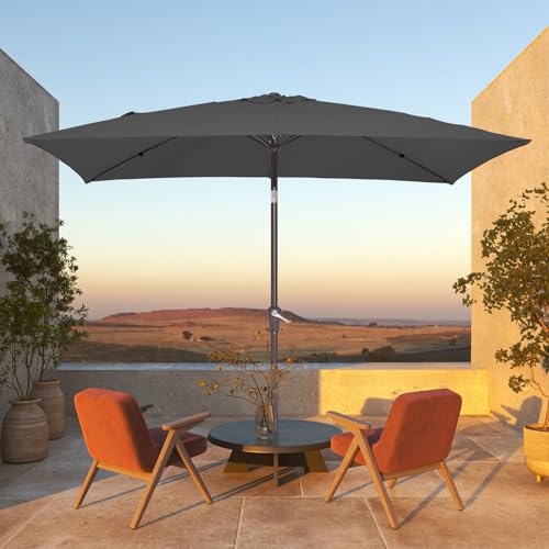 JEAREY 6.5x10 ft Rectangular Patio Umbrellas Rectangle Outdoor Umbrella with Push Button Tilt and Crank, Market Table Umbrella 6 Sturdy Ribs UV Protection for Poolside Garden Backyard Deck, Gray - color: Gray, size: 6.5x10ft