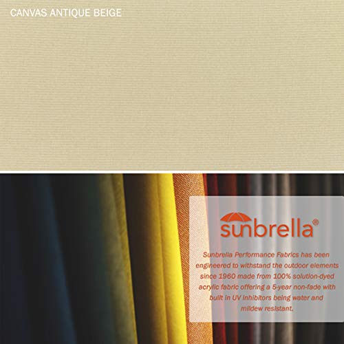 California Umbrella 9' Round Aluminum Market Umbrella, Crank Lift, Push Button Tilt, Black Pole, Sunbrella Antique Beige - color: Antique Beige